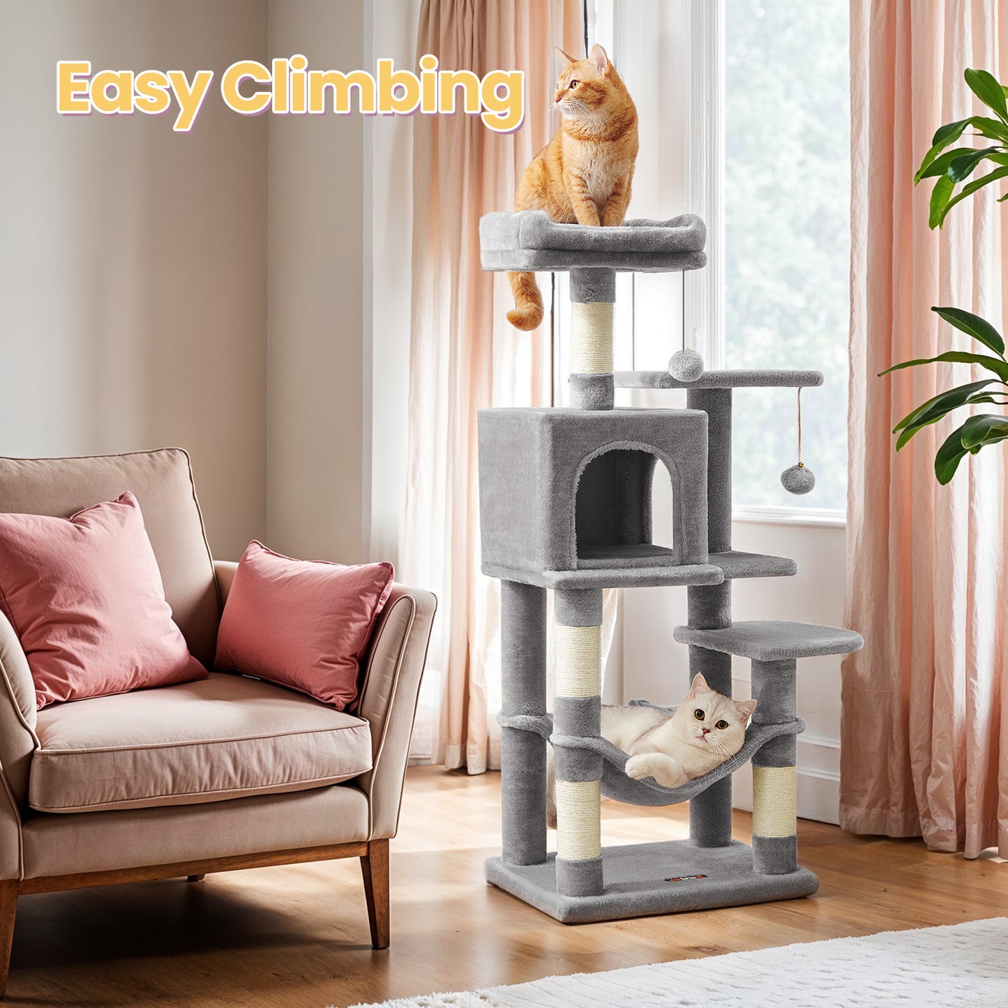 112cm Multi-Level Cat Tree – Hammock, Cave & Scratching Posts - TailAura