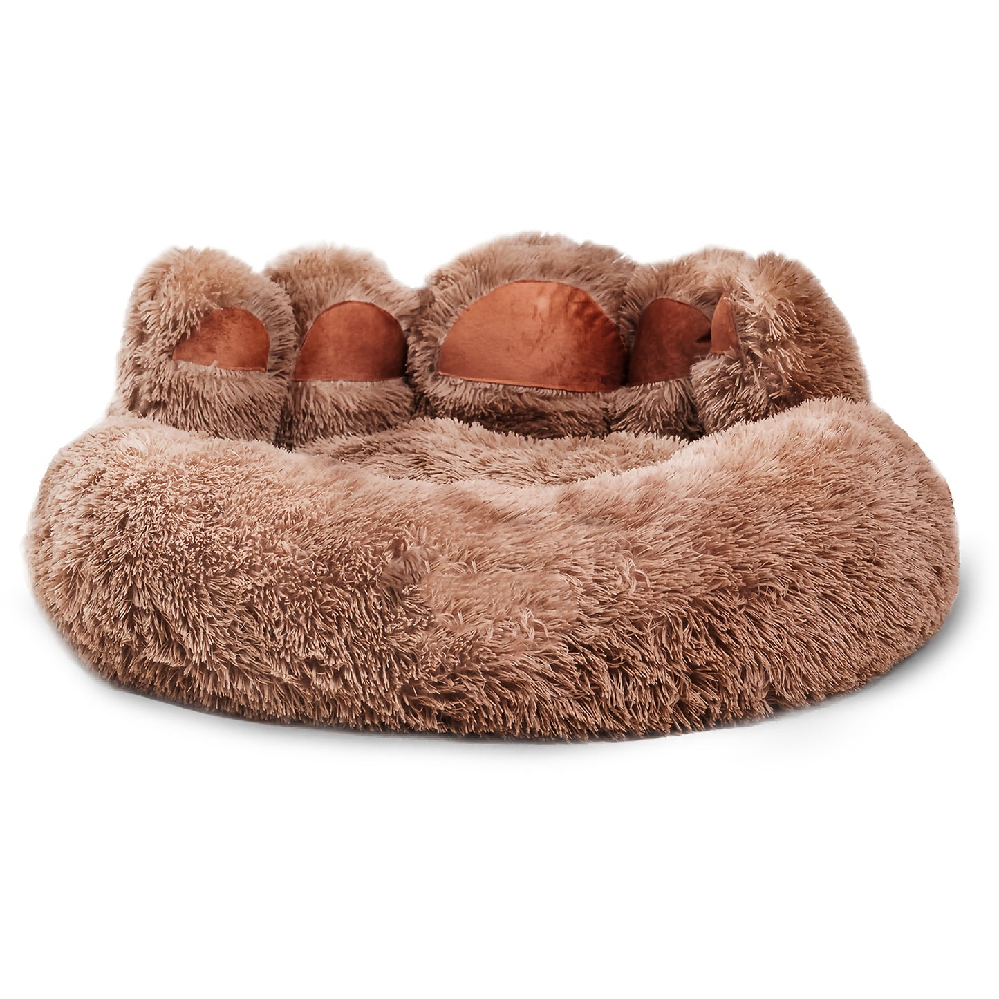 Paw-Shaped Calming Pet Bed – Plush Donut Design with Faux Fur & Raised Edges - TailAura