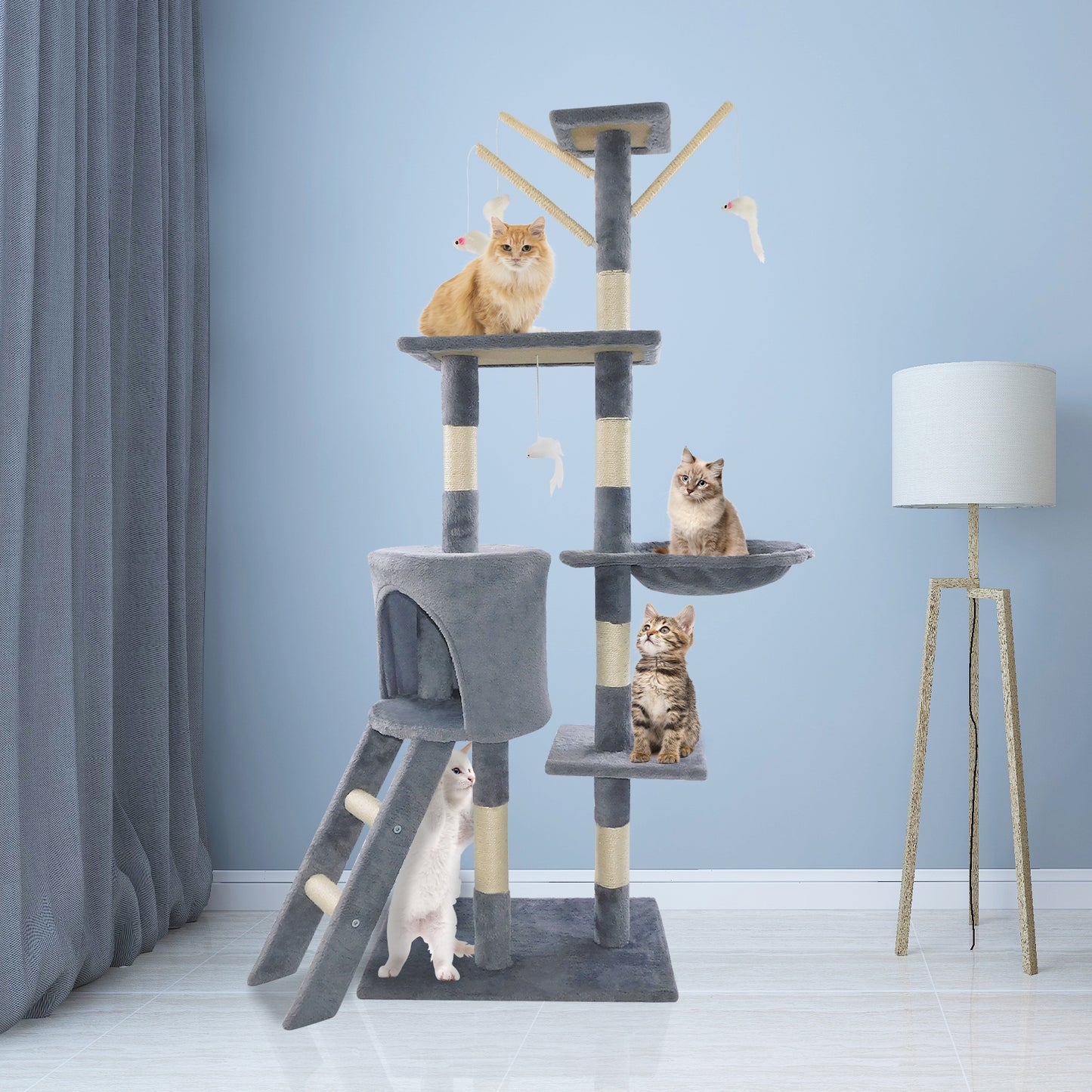 140cm Cat Tree Tower – Multi-Level Activity Centre with Hammock, Condo & Scratching Posts - TailAura
