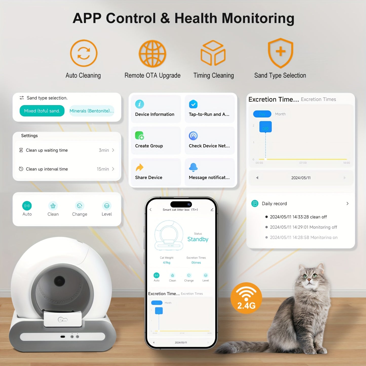 Smart Self-Cleaning Cat Litter Box – Automatic WiFi Control & 65L Waste Bin (UK Plug) - TailAura