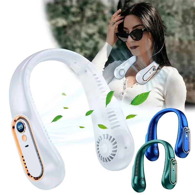 Bladeless Hanging Neck Fan – 5-Speed USB Rechargeable with Digital Display - TailAura