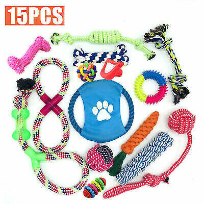 15× Tough Dog Toys Bundle – Rope Chew Toys, Knot Balls & Squeakers for Puppies and Dogs - TailAura
