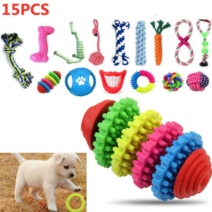 15× Tough Dog Toys Bundle – Rope Chew Toys, Knot Balls & Squeakers for Puppies and Dogs - TailAura
