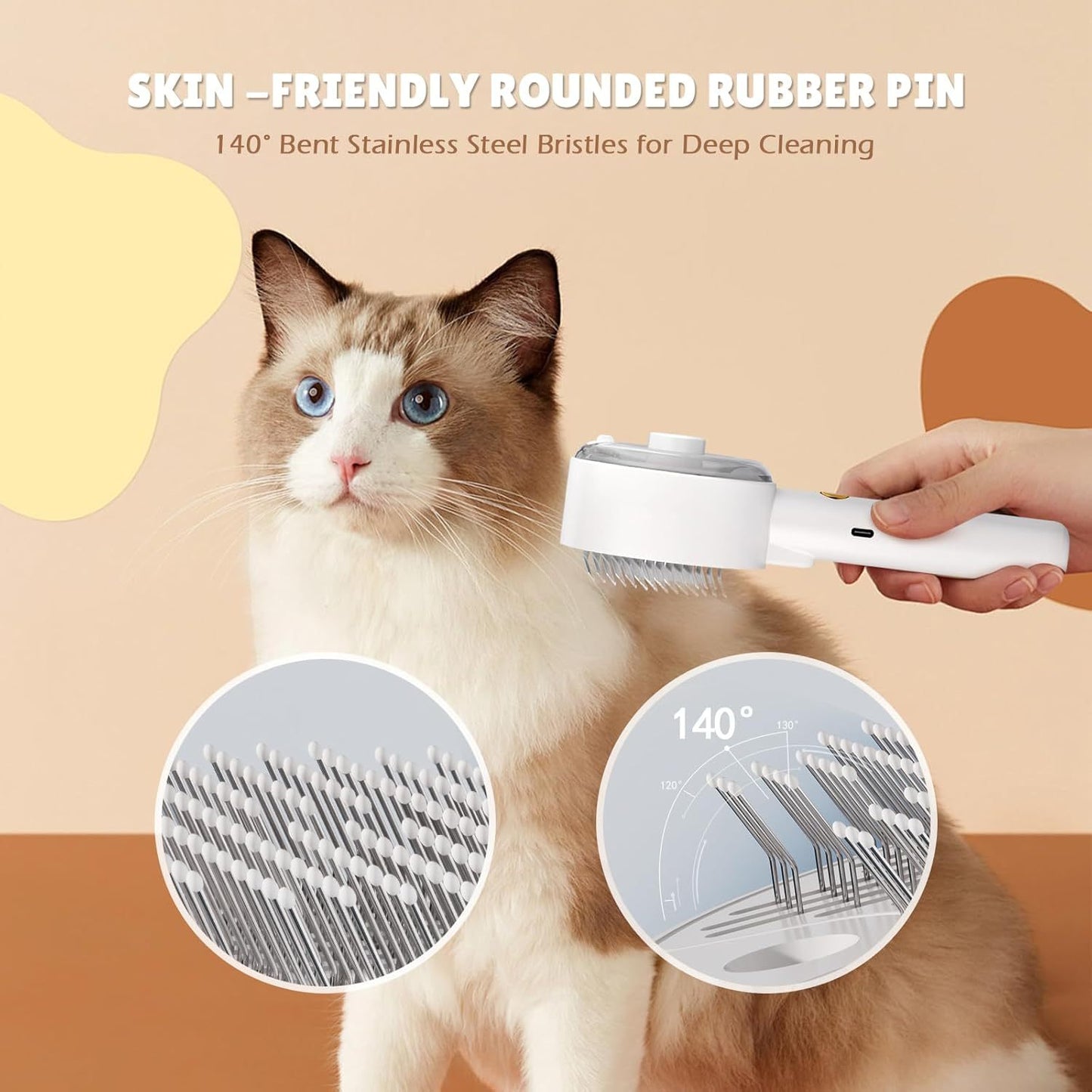 4-in-1 Pet Steam Grooming Brush De-Shedding, Massage & Cloud Care for Cats & Dogs - TailAura