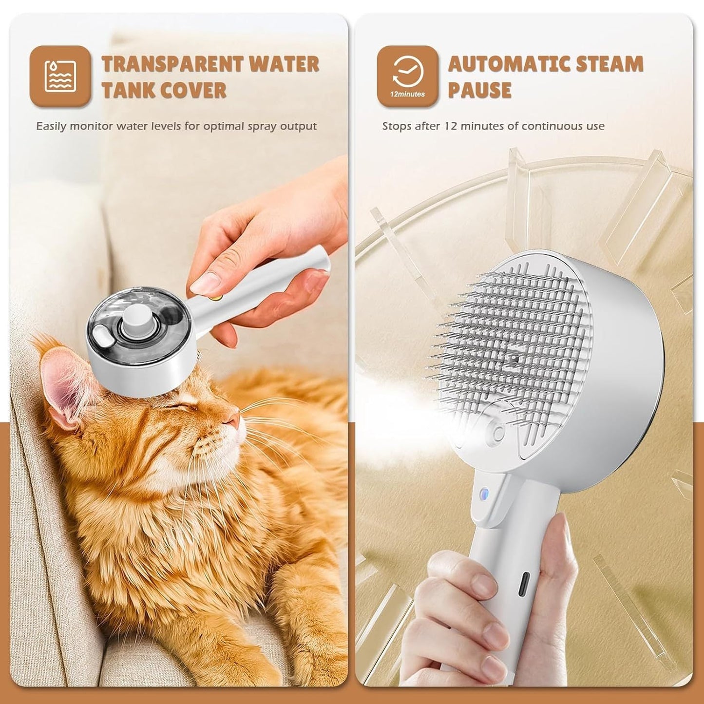 4-in-1 Pet Steam Grooming Brush De-Shedding, Massage & Cloud Care for Cats & Dogs - TailAura