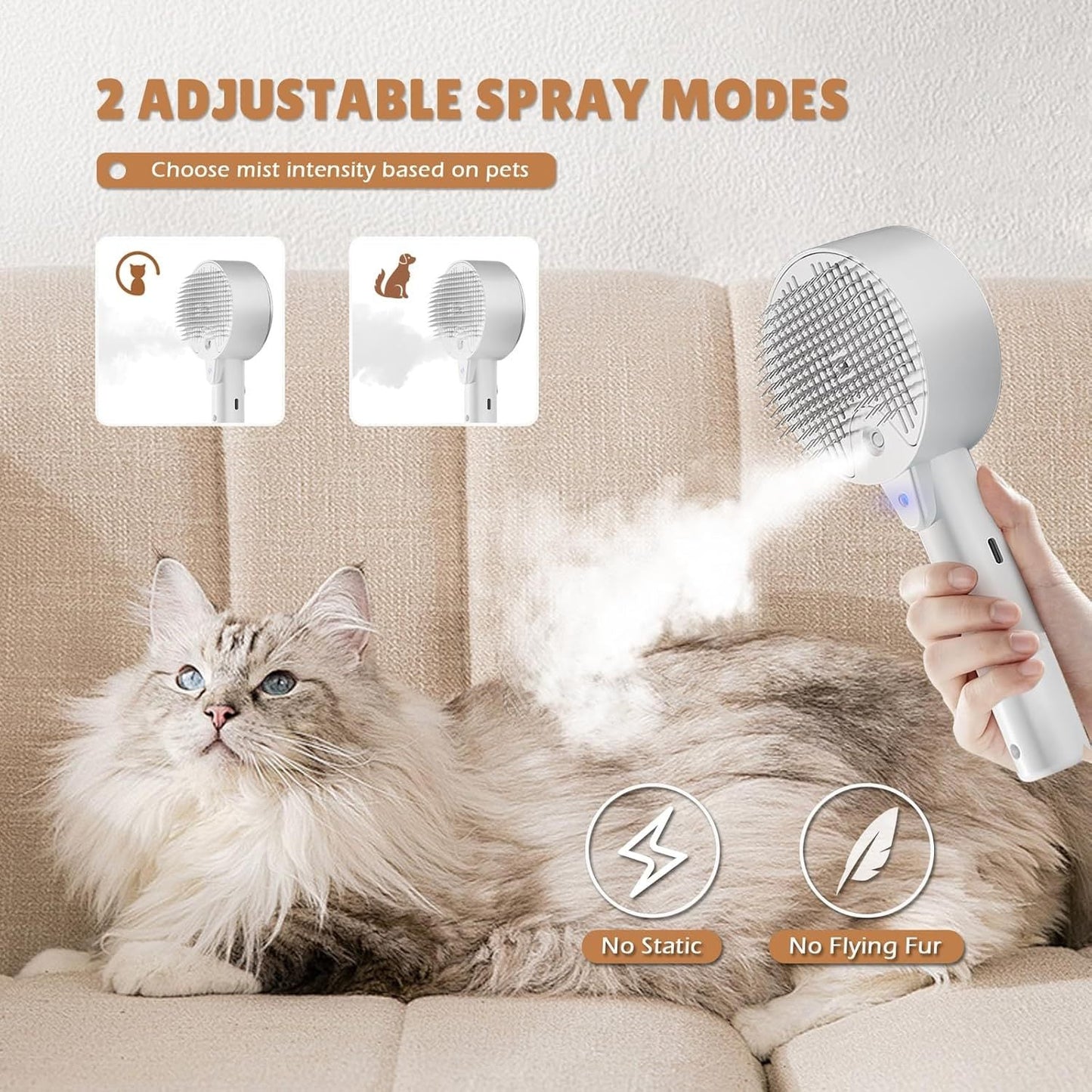 4-in-1 Pet Steam Grooming Brush De-Shedding, Massage & Cloud Care for Cats & Dogs - TailAura