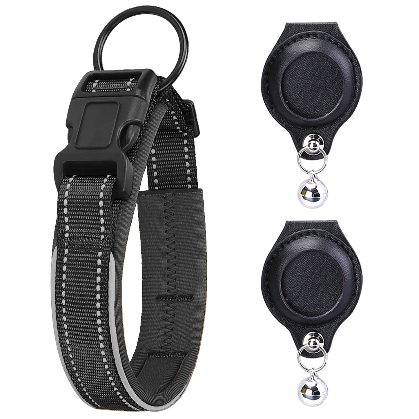 Air tag Compatible Pet Collar with Protective Case - Nylon & Secure Fit for Dogs & Cats (Clear, highlights compatibility, material, and target pets) - TailAura