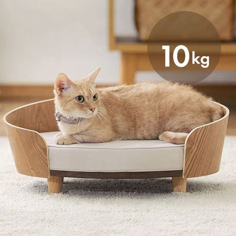 Elegant Deluxe Wooden Pet Bed with Soft Cushion – Elevated Cat Nest & Small Dog Sofa for Stylish Comfort - TailAura