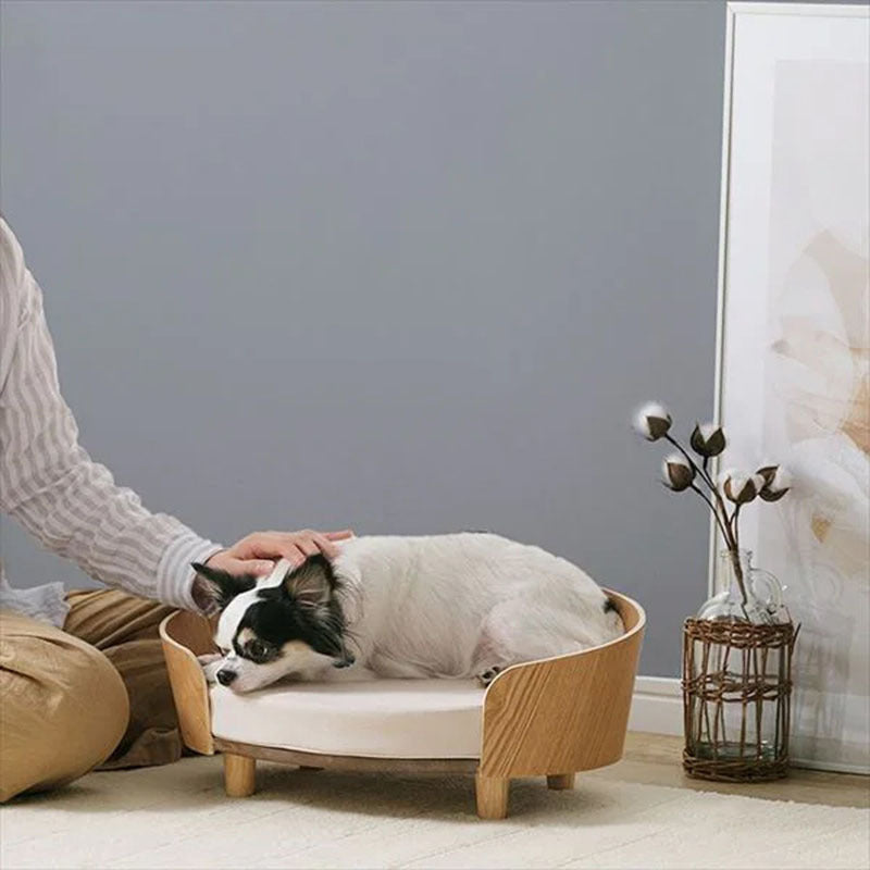 Elegant Deluxe Wooden Pet Bed with Soft Cushion – Elevated Cat Nest & Small Dog Sofa for Stylish Comfort - TailAura