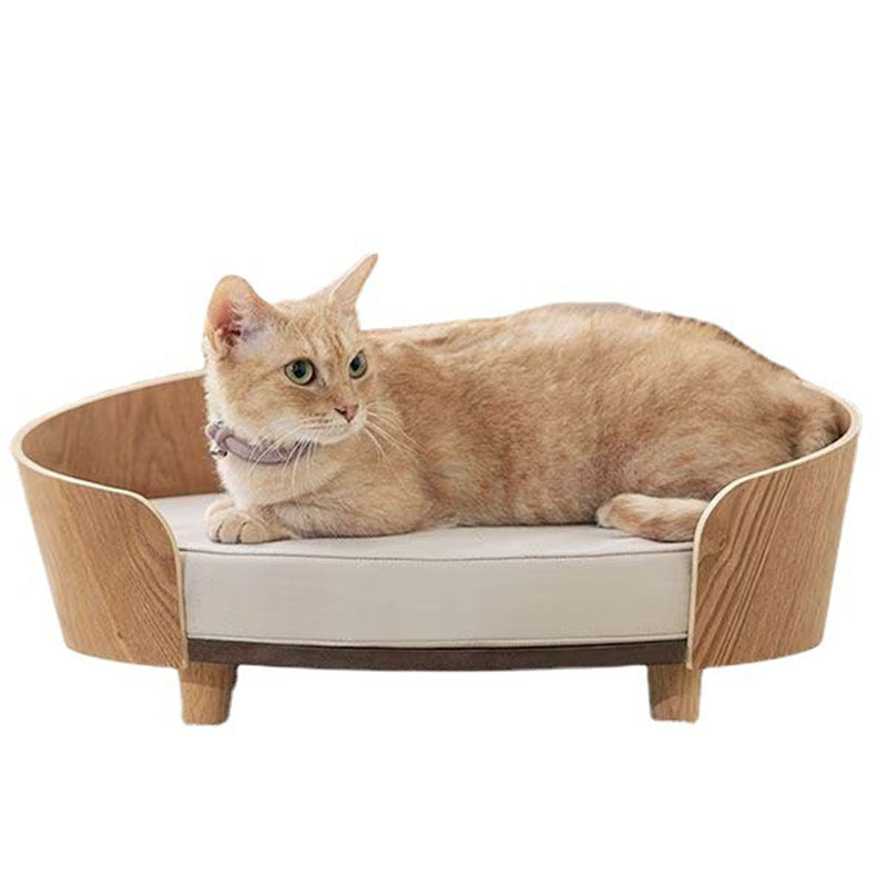 Elegant Deluxe Wooden Pet Bed with Soft Cushion – Elevated Cat Nest & Small Dog Sofa for Stylish Comfort - TailAura