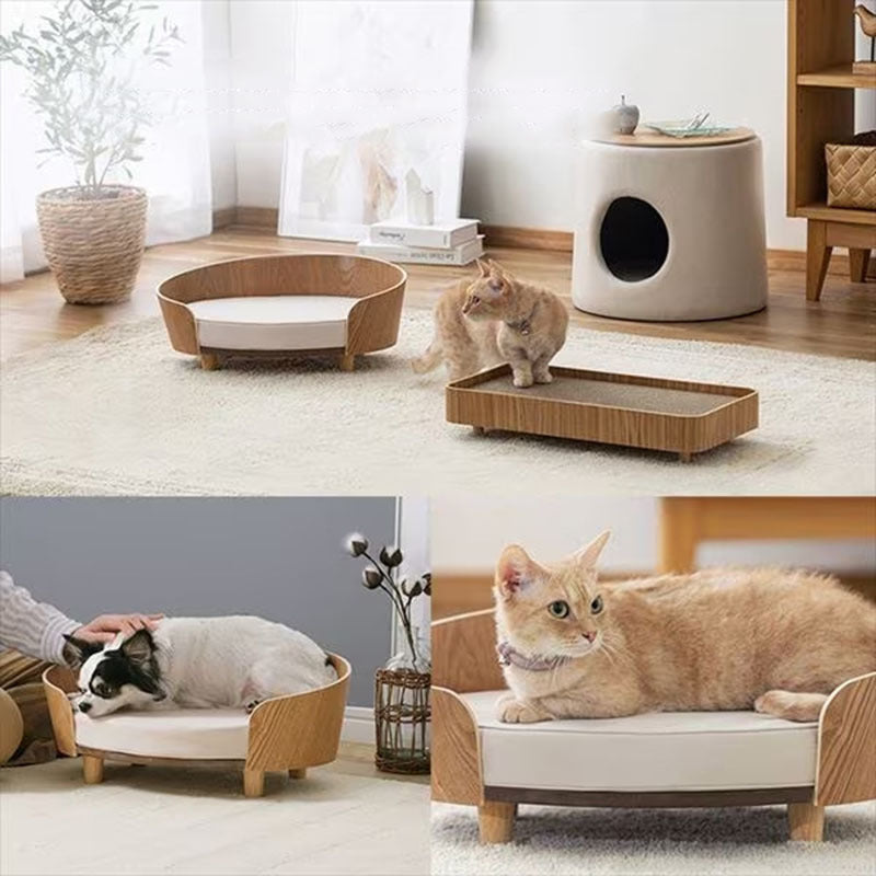 Elegant Deluxe Wooden Pet Bed with Soft Cushion – Elevated Cat Nest & Small Dog Sofa for Stylish Comfort - TailAura