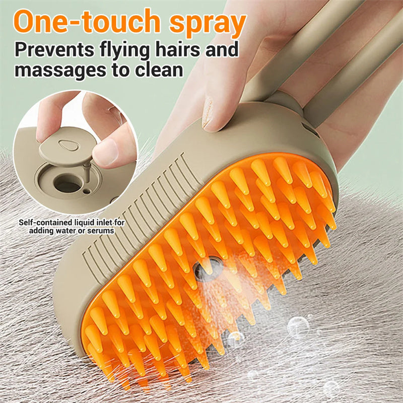 3-in-1 Electric Steam Brush – Grooming, Hair Removal & Massage for Cats & Dogs - TailAura