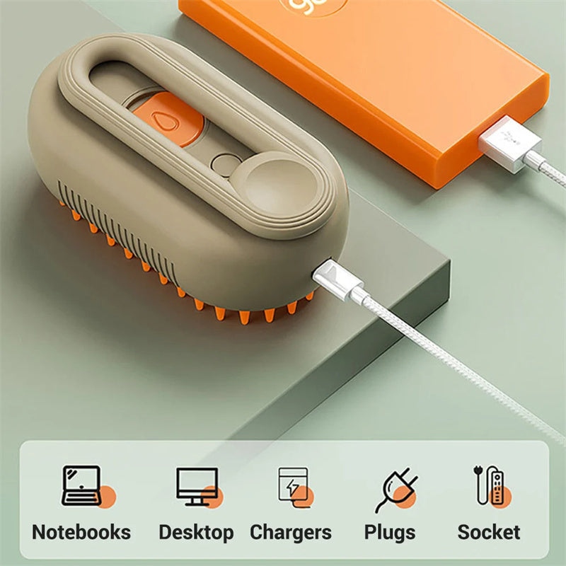 3-in-1 Electric Steam Brush – Grooming, Hair Removal & Massage for Cats & Dogs - TailAura
