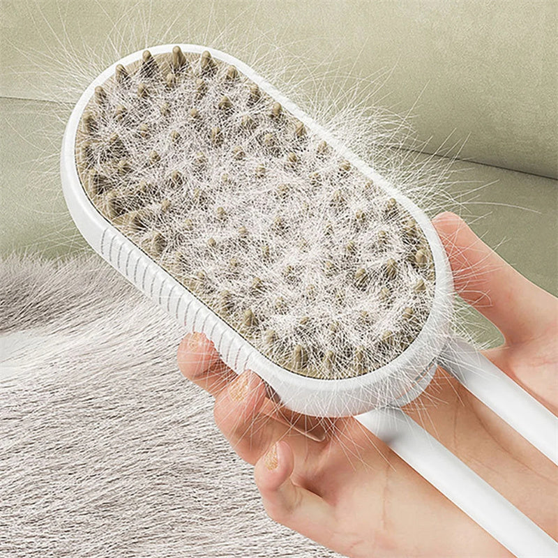 3-in-1 Electric Steam Brush – Grooming, Hair Removal & Massage for Cats & Dogs - TailAura