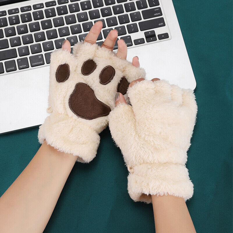 Women’s Cat Paw Fingerless Mittens – Cute & Warm Bear Claw Winter Gloves for Cosy Comfort - TailAura