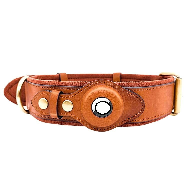 Premium Leather Dog Collar with Location Tracker Holder – Adjustable Pet Collar for Small, Medium & Large Dogs - TailAura