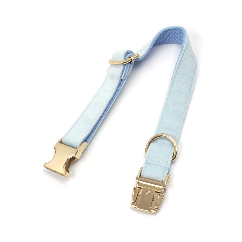 Sky Blue Velvet Gold Collar & Leash Set – Stylish Pet Collar with Matching Leash for Small to Large Dogs - TailAura