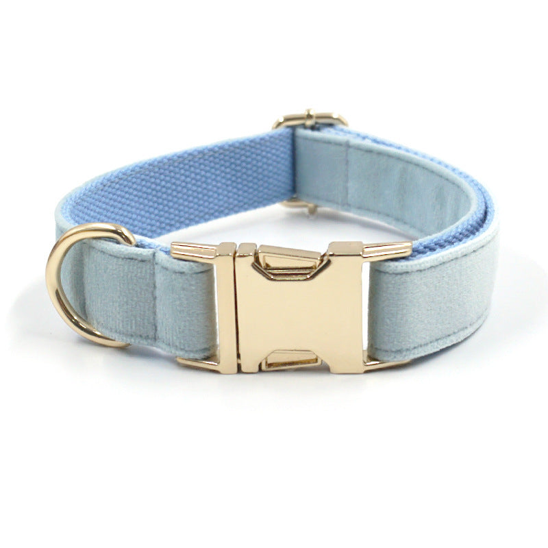 Sky Blue Velvet Gold Collar & Leash Set – Stylish Pet Collar with Matching Leash for Small to Large Dogs - TailAura