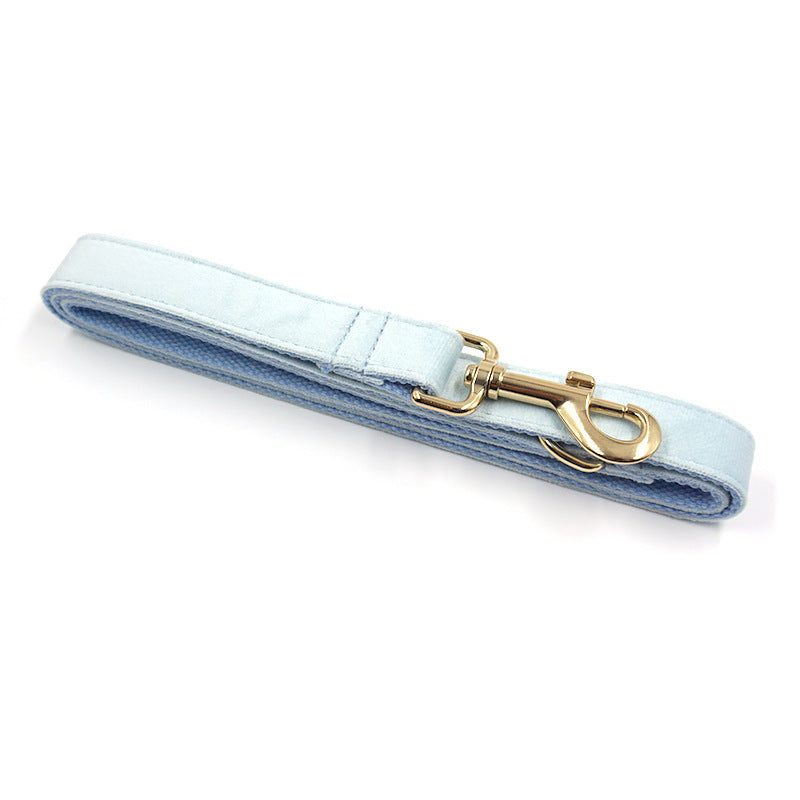 Sky Blue Velvet Gold Collar & Leash Set – Stylish Pet Collar with Matching Leash for Small to Large Dogs - TailAura