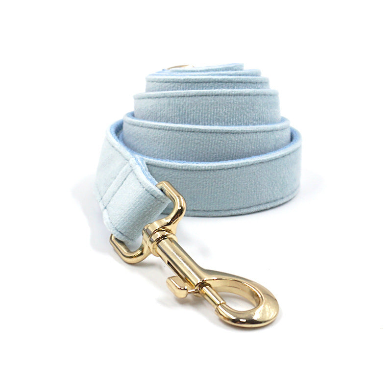 Sky Blue Velvet Gold Collar & Leash Set – Stylish Pet Collar with Matching Leash for Small to Large Dogs - TailAura