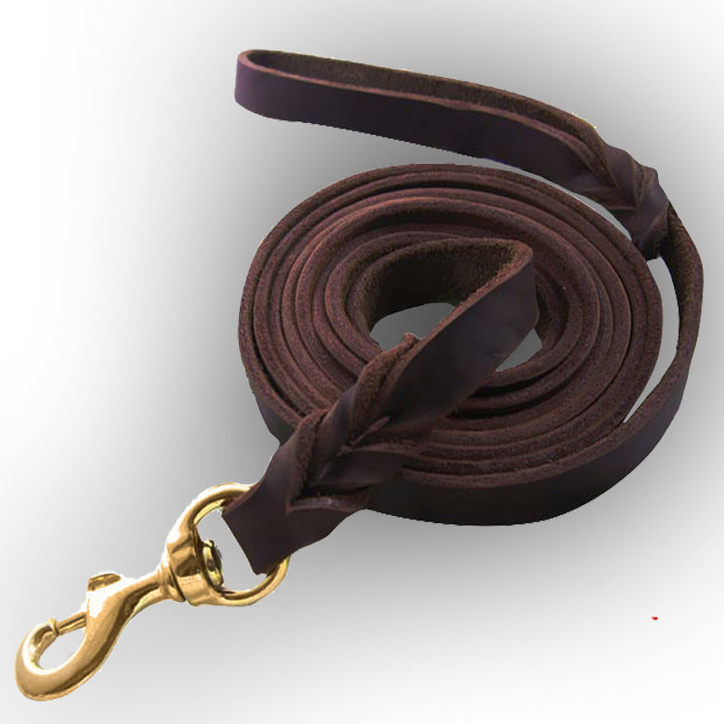 Leather Dog Training Chain Leash – 2-Meter Widened Traction Rope for Medium & Large Dogs - TailAura