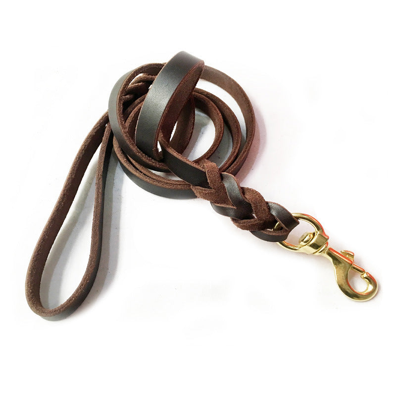 Leather Dog Training Chain Leash – 2-Meter Widened Traction Rope for Medium & Large Dogs - TailAura