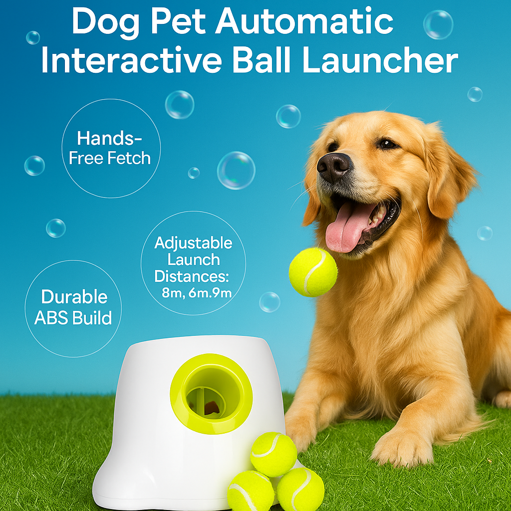 Automatic Dog Ball Launcher – Adjustable Fetch Machine with Mini Tennis Ball - TailAura