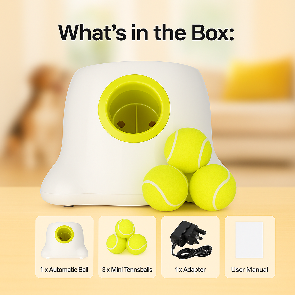 Automatic Dog Ball Launcher – Adjustable Fetch Machine with Mini Tennis Ball - TailAura