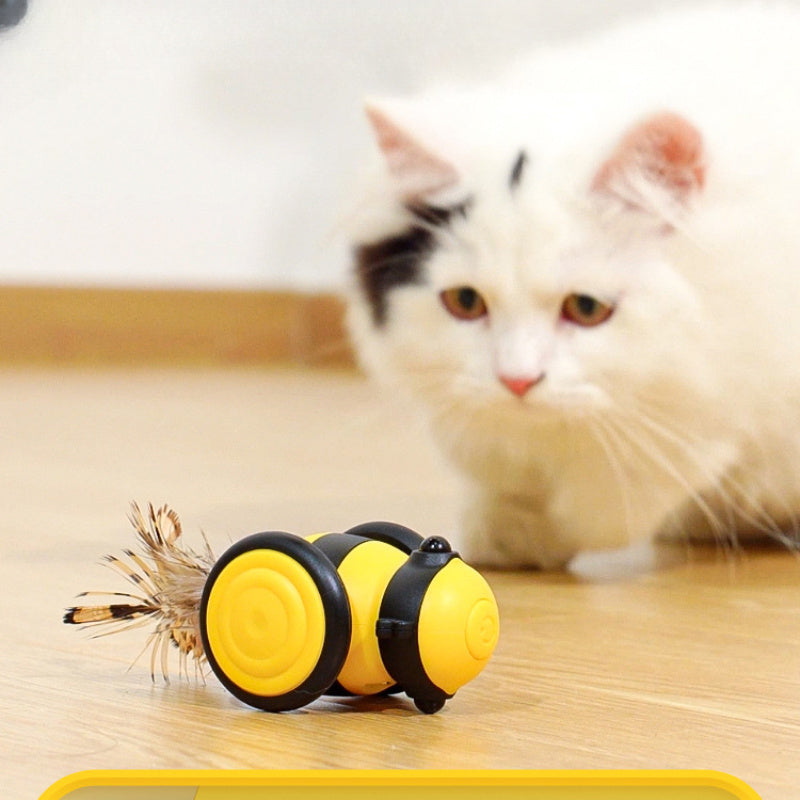 Electric Bee Cat Toy Interactive Moving Car with Feather Teaser - TailAura