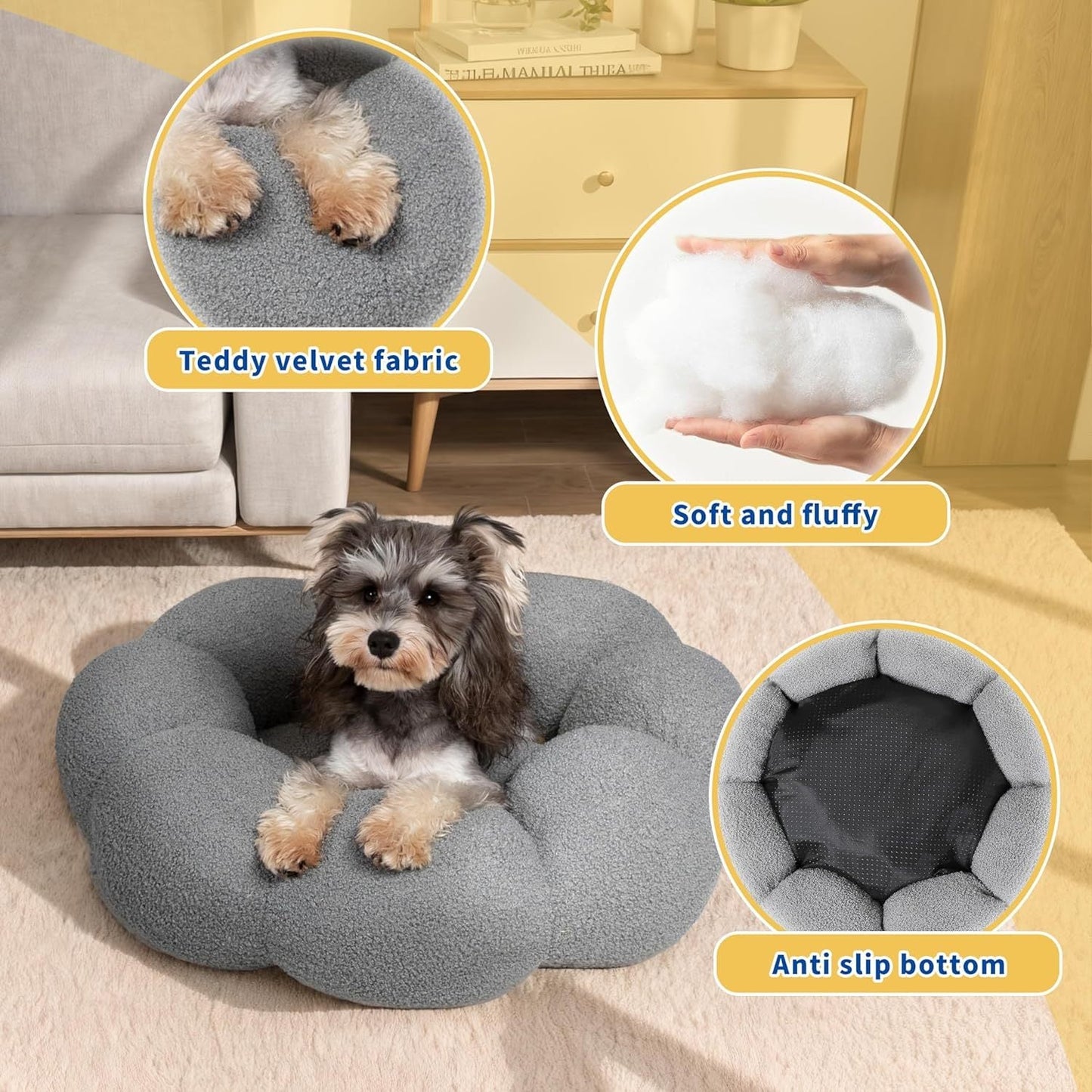 Fluffy Flower Calming Pet Bed Plush Donut Cuddler for Cats & Dogs - TailAura