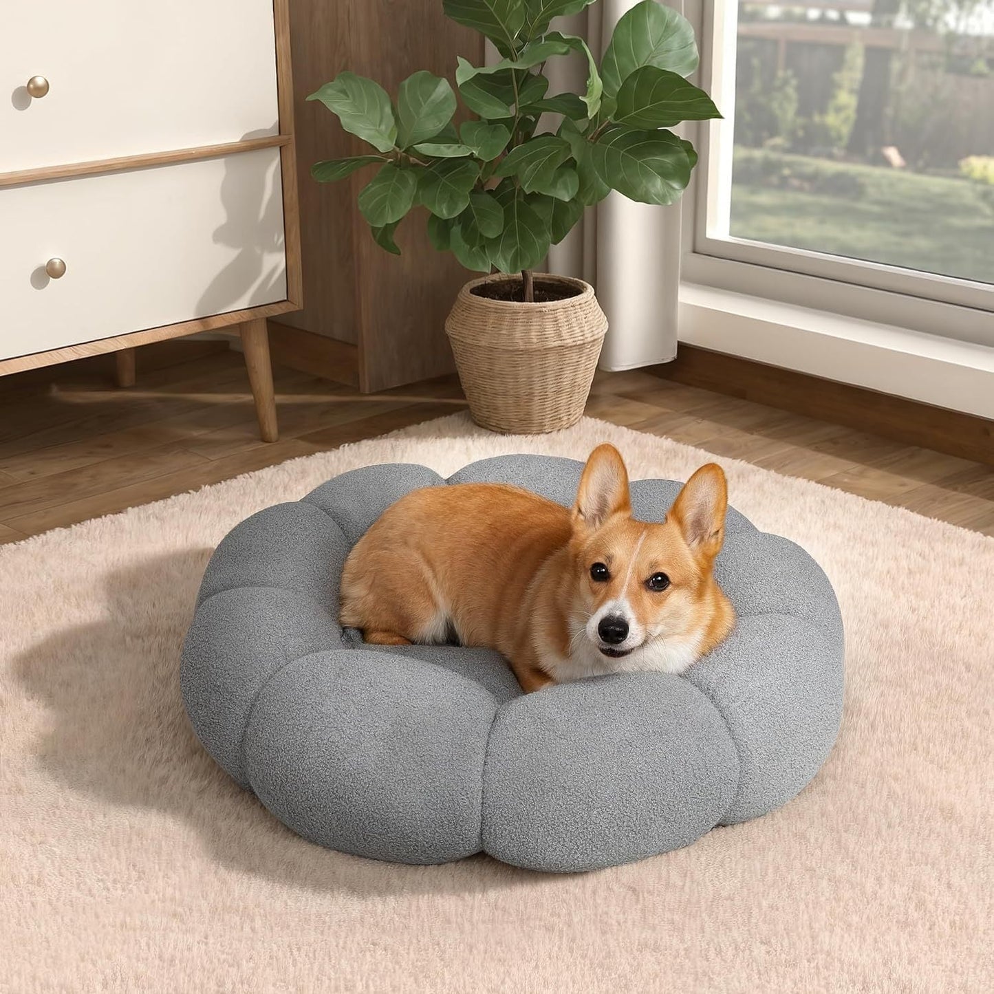 Fluffy Flower Calming Pet Bed Plush Donut Cuddler for Cats & Dogs - TailAura