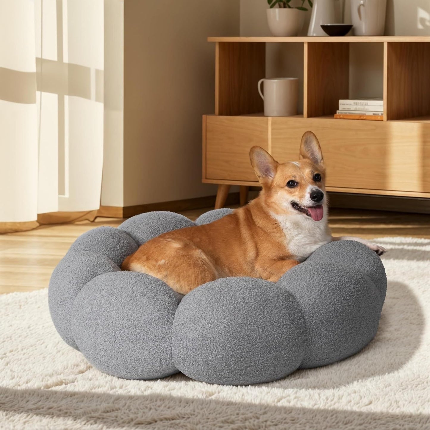 Fluffy Flower Calming Pet Bed Plush Donut Cuddler for Cats & Dogs - TailAura