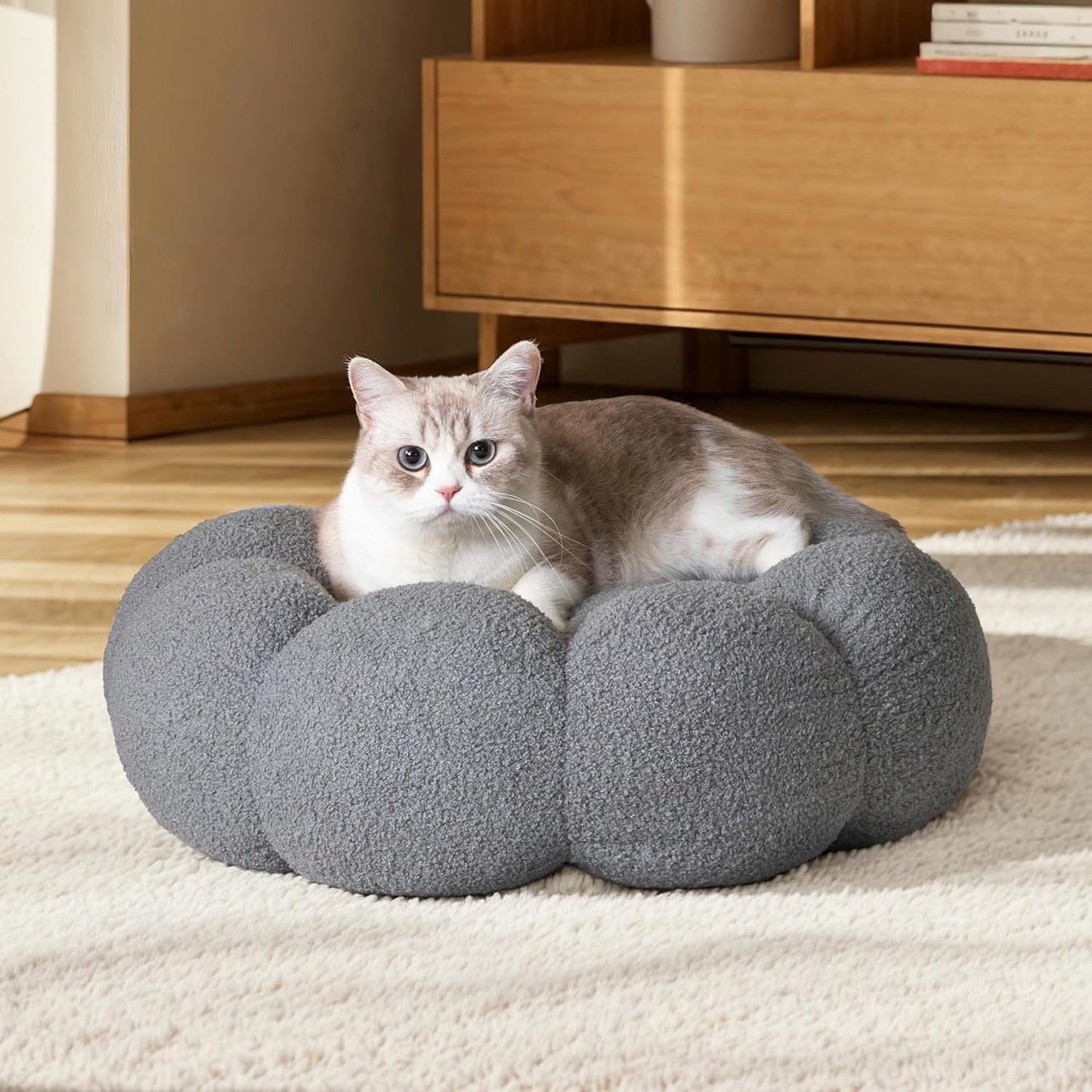 Fluffy Flower Calming Pet Bed Plush Donut Cuddler for Cats & Dogs - TailAura