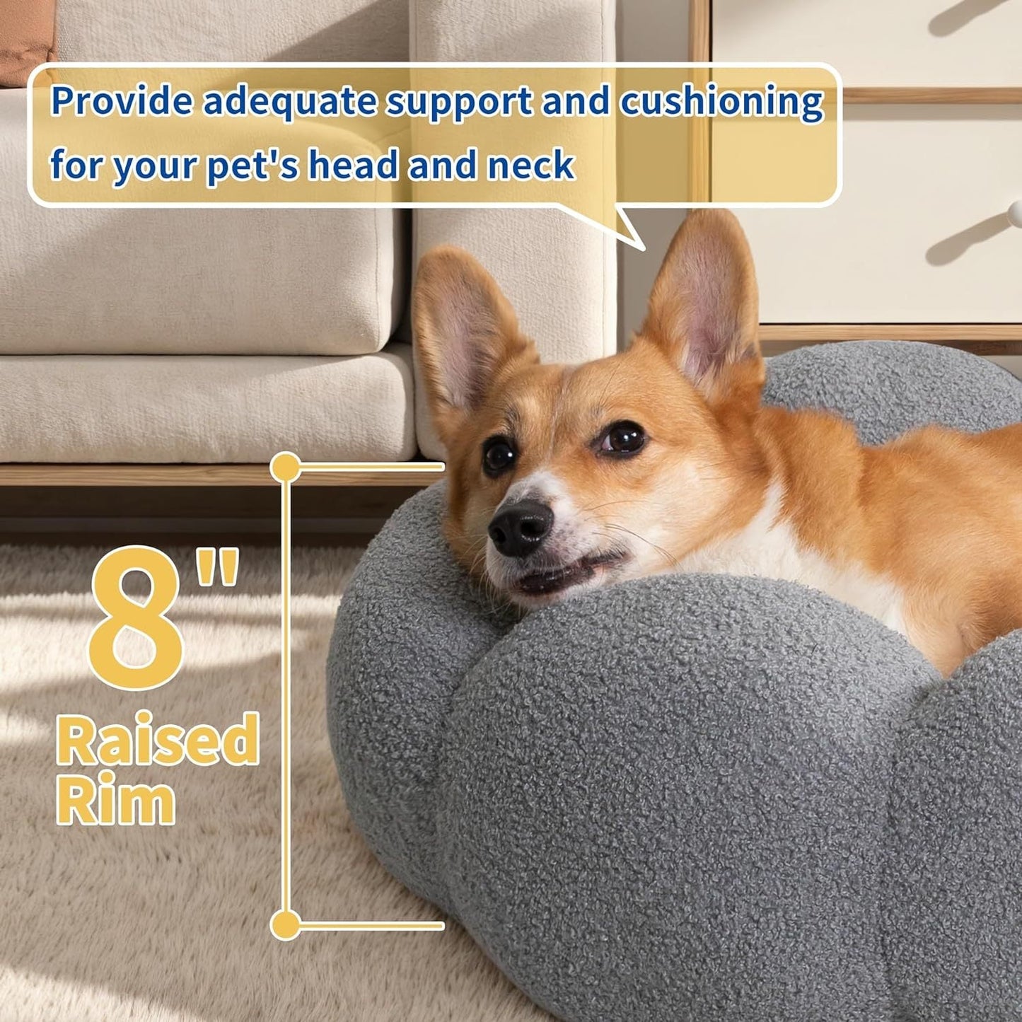 Fluffy Flower Calming Pet Bed Plush Donut Cuddler for Cats & Dogs - TailAura