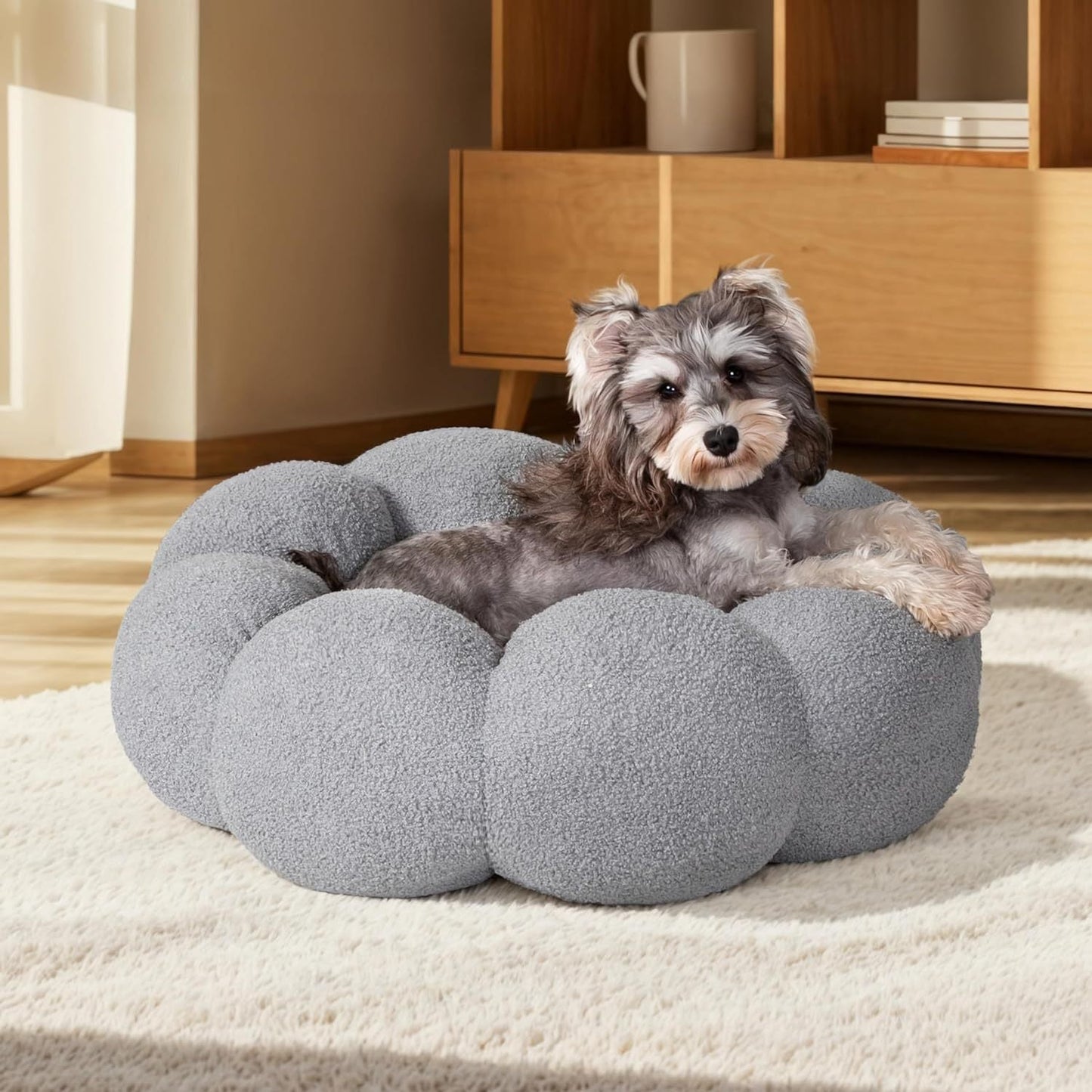 Fluffy Flower Calming Pet Bed Plush Donut Cuddler for Cats & Dogs - TailAura