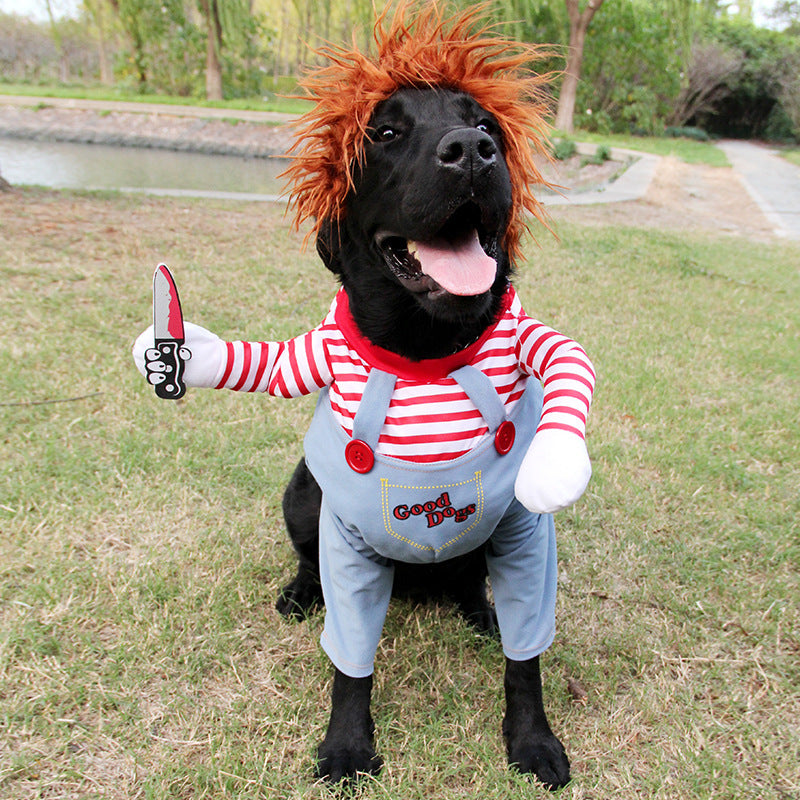 Halloween Pet Costume – Adjustable Dog Cosplay Costume with Wig and Foam Knife – Perfect for Parties and Gatherings - TailAura
