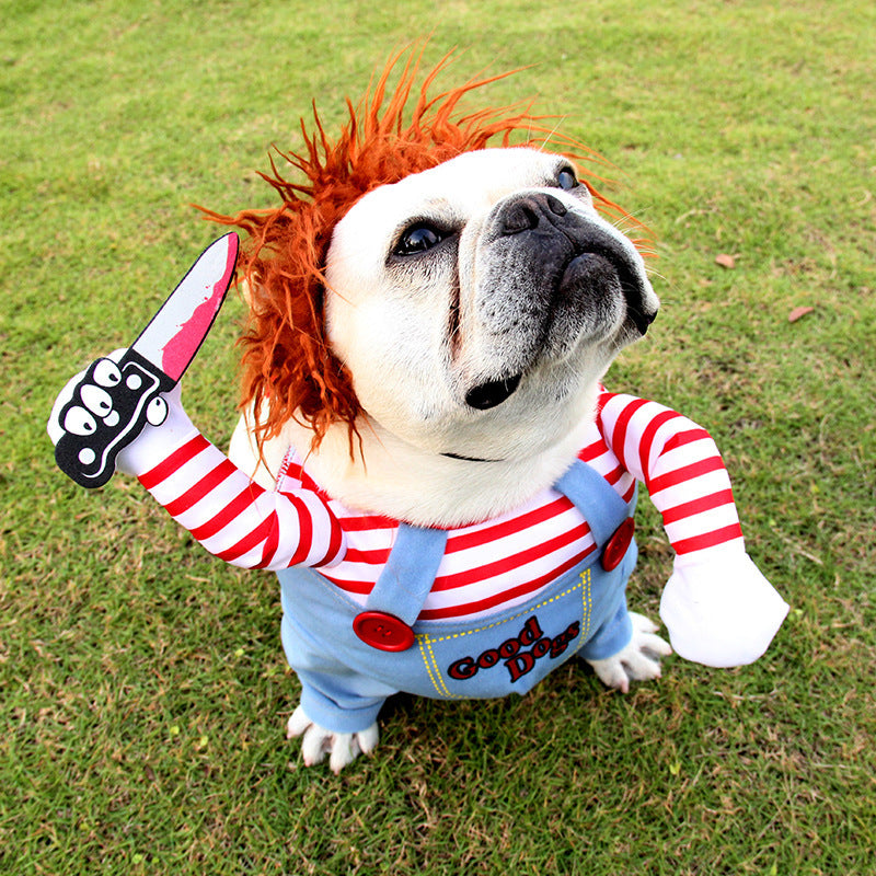 Halloween Pet Costume – Adjustable Dog Cosplay Costume with Wig and Foam Knife – Perfect for Parties and Gatherings - TailAura