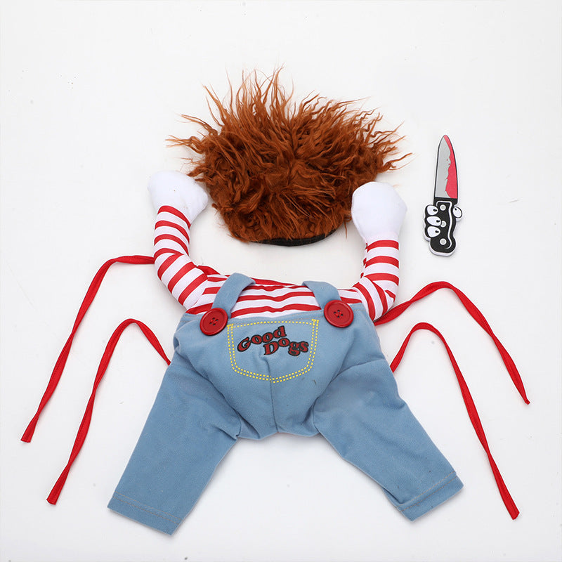 Halloween Pet Costume – Adjustable Dog Cosplay Costume with Wig and Foam Knife – Perfect for Parties and Gatherings - TailAura