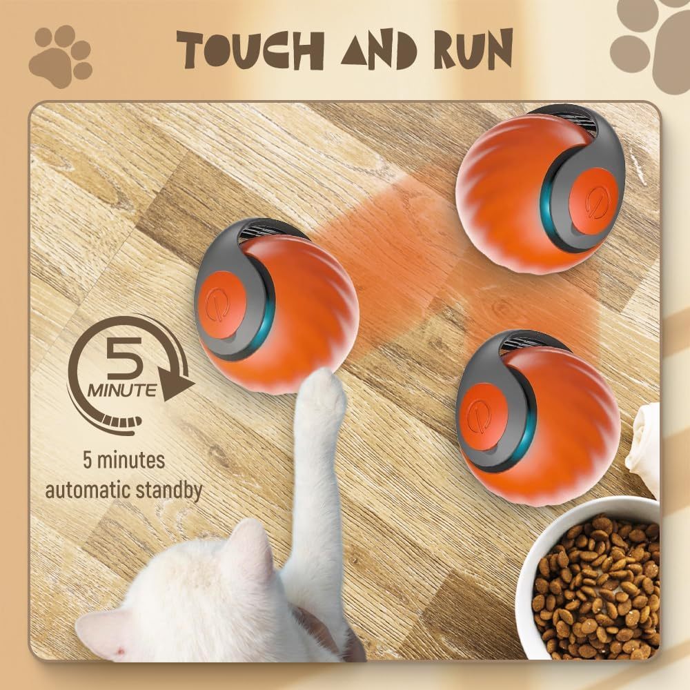 Interactive Smart Rolling Pet Ball Self-Moving Toy with Touch Control for Cats & Dogs - TailAura