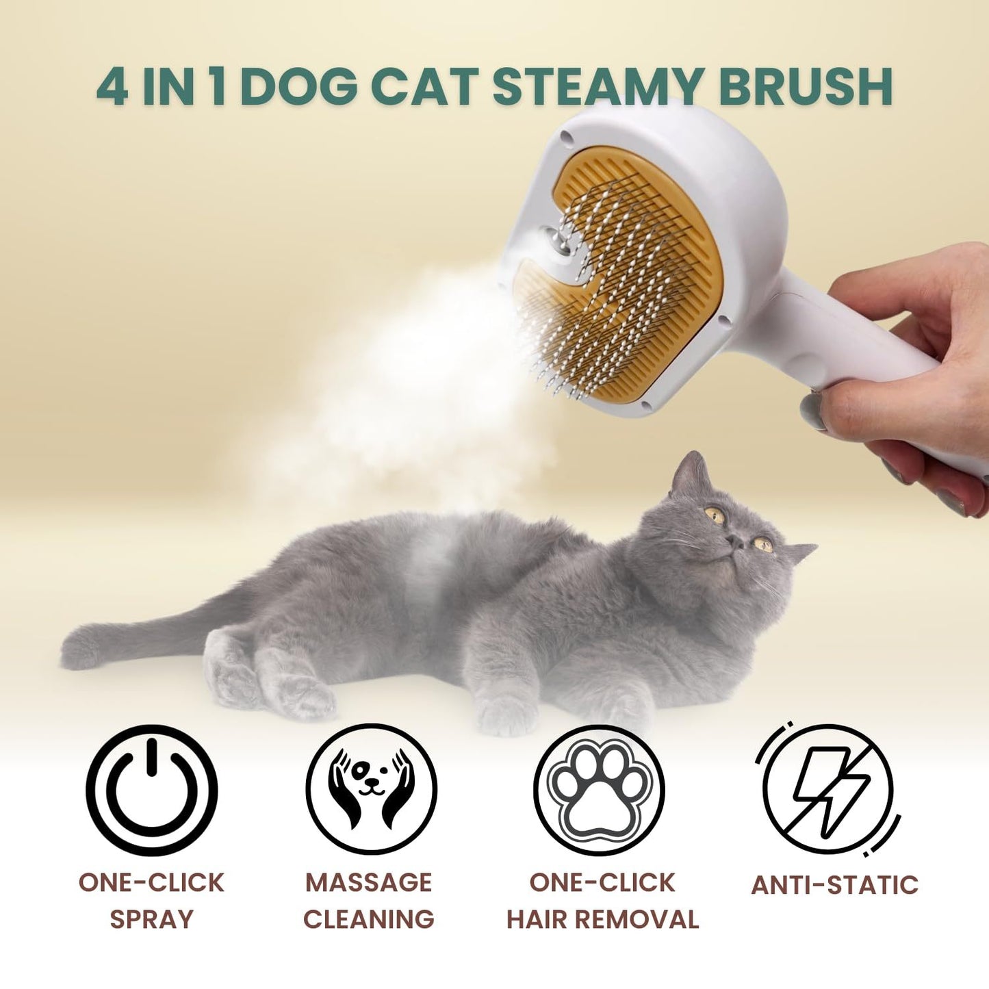 Mist & Groom Pet Brush Steam-Enhanced Shedding & Massage Tool for Cats & Dogs - TailAura