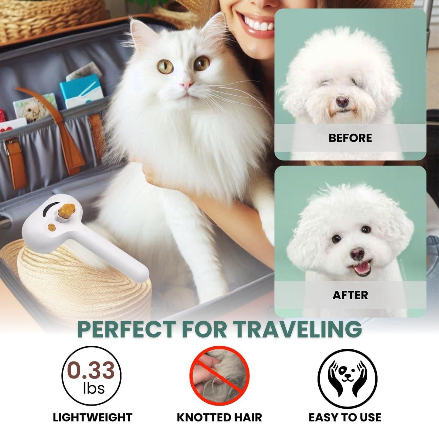Mist & Groom Pet Brush Steam-Enhanced Shedding & Massage Tool for Cats & Dogs - TailAura