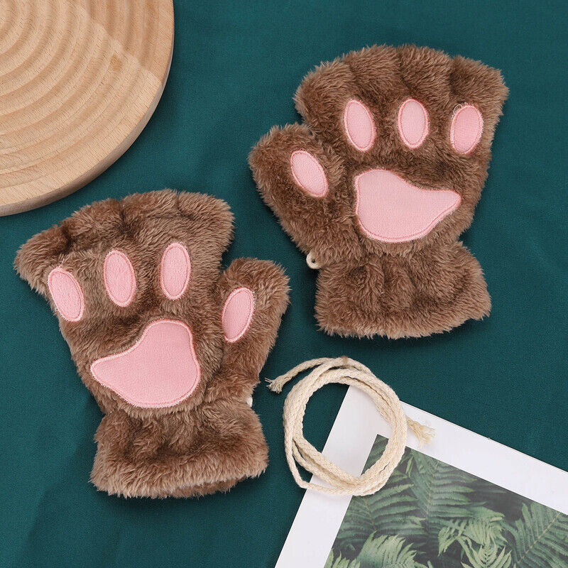 Women’s Cat Paw Fingerless Mittens – Cute & Warm Bear Claw Winter Gloves for Cosy Comfort - TailAura