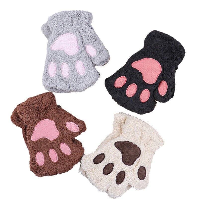 Women’s Cat Paw Fingerless Mittens – Cute & Warm Bear Claw Winter Gloves for Cosy Comfort - TailAura