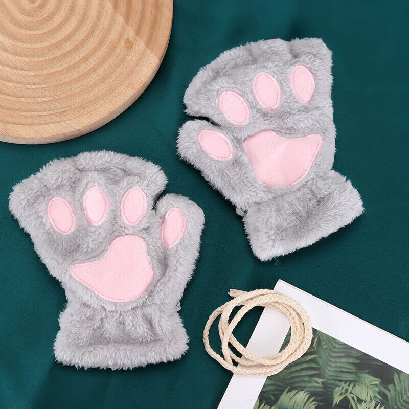 Women’s Cat Paw Fingerless Mittens – Cute & Warm Bear Claw Winter Gloves for Cosy Comfort - TailAura