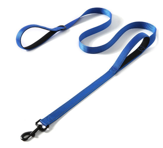 Pet Double Handle Pull Leash with Reflective Strip – Durable Nylon Leash with Metal Buckle and Extra Traction Options - TailAura