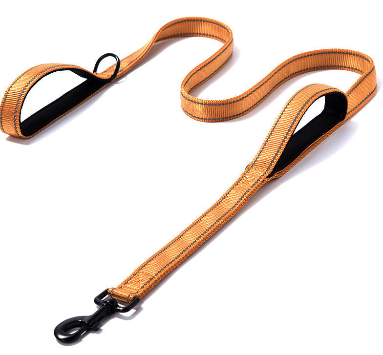 Pet Double Handle Pull Leash with Reflective Strip – Durable Nylon Leash with Metal Buckle and Extra Traction Options - TailAura