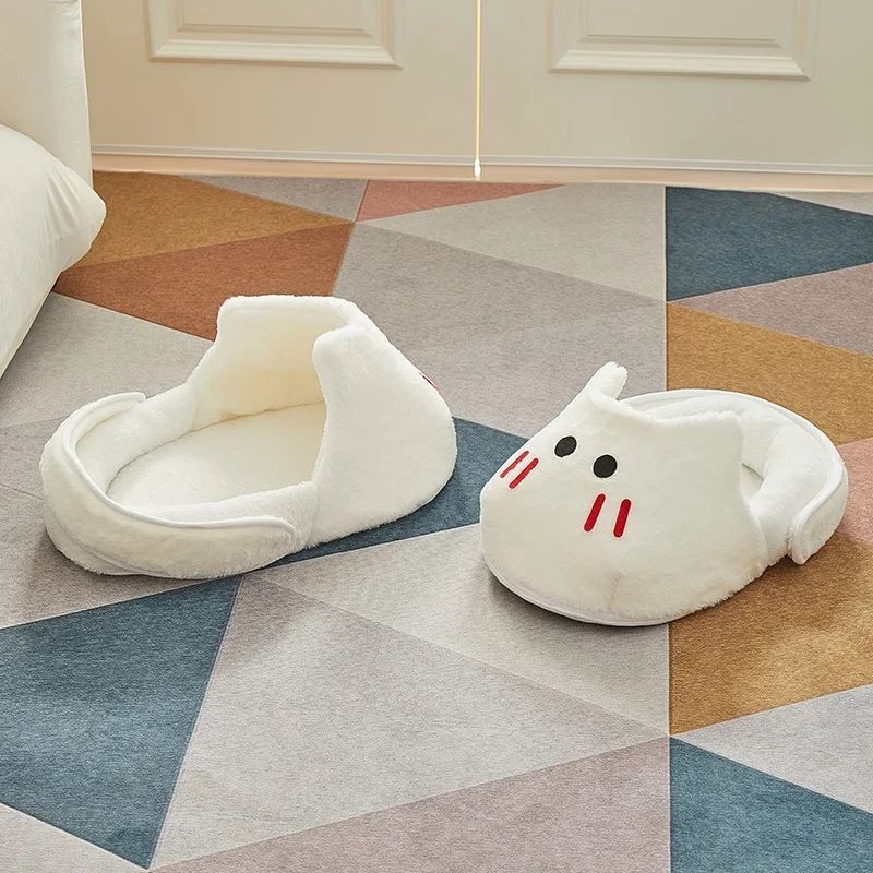 2-in-1 Portable Plush Slipper Cat Bed – Soft Covered Pet Mattress & Nest for Cats and Small Dogs - TailAura