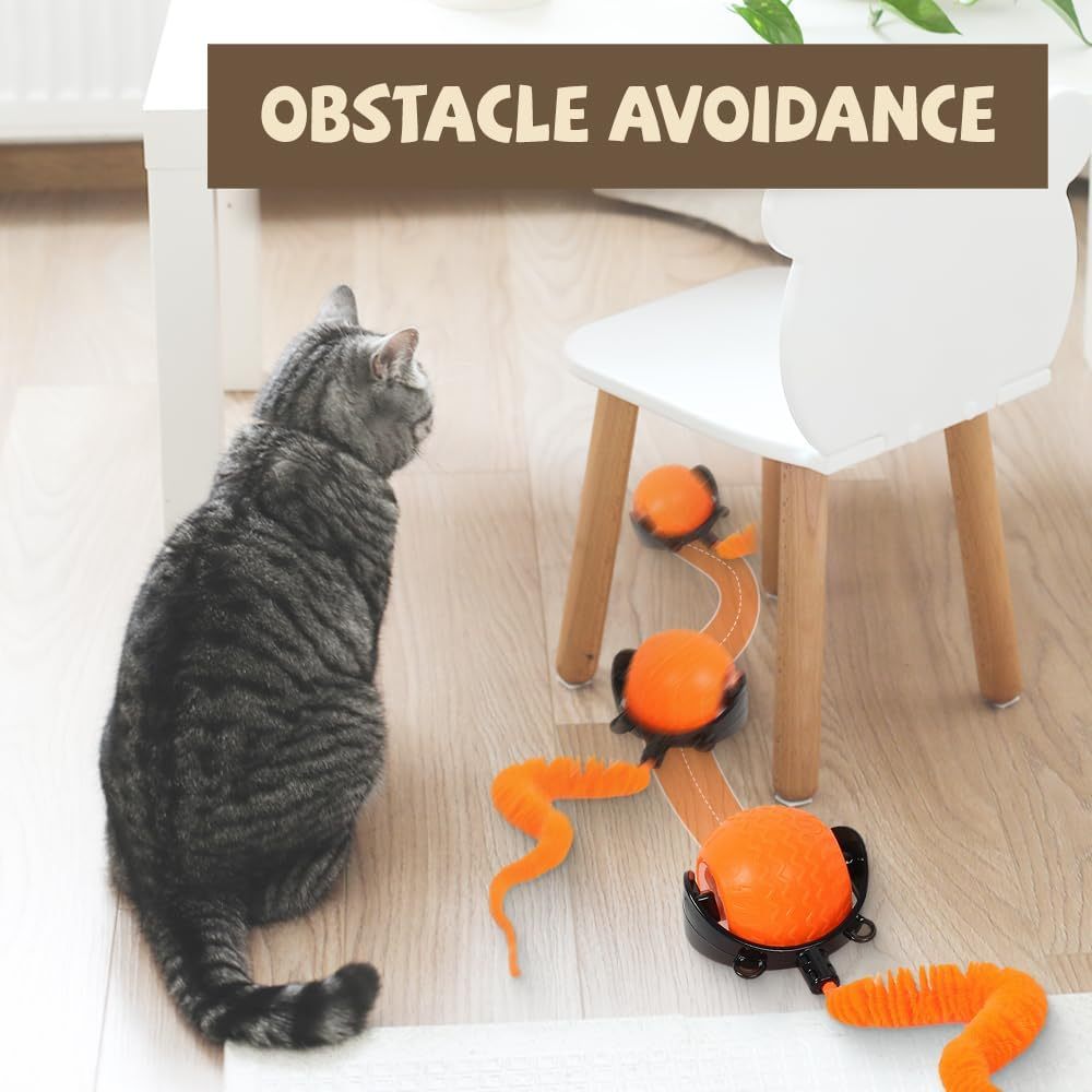 Smart Interactive Pet Ball Toy Automatic Rolling with Cord & Mouse Teaser - TailAura