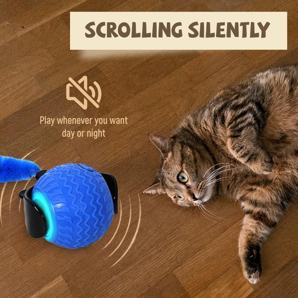 Smart Interactive Pet Ball Toy Automatic Rolling with Cord & Mouse Teaser - TailAura