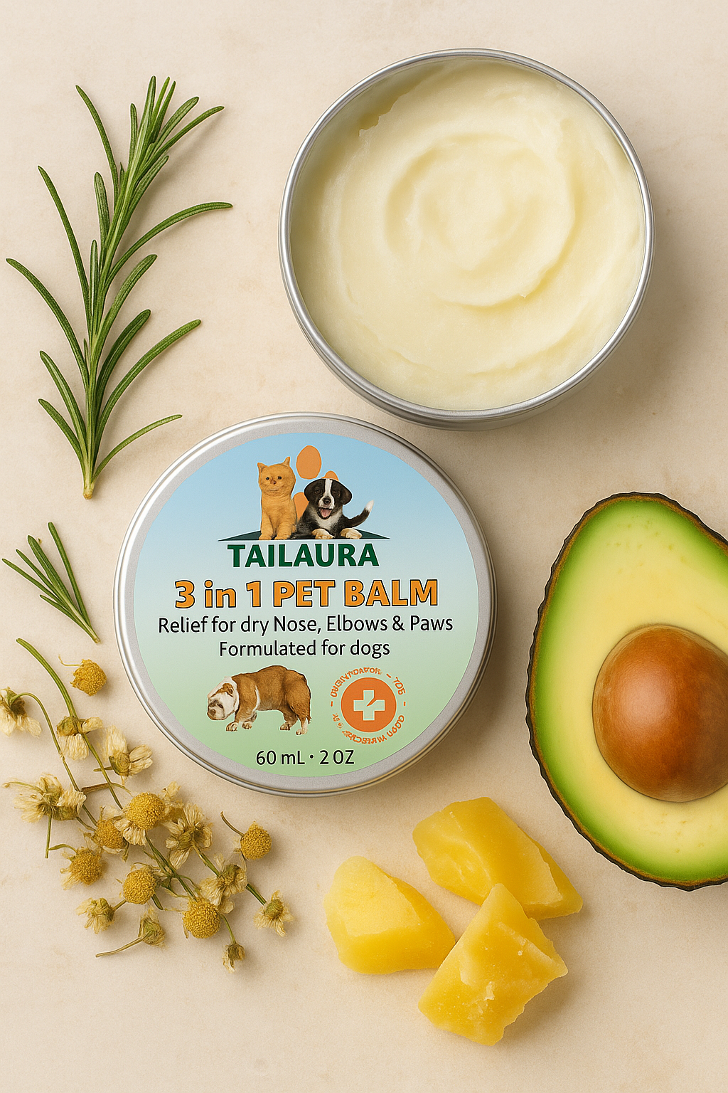 TailAura™ 3-in-1 Balm for Pets – Care for Paws, Nose & Skin (56.7g) - TailAura